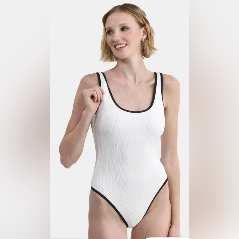 No Boundaries White One-Piece Swimsuit with Black Trim Plus 16/18 XL